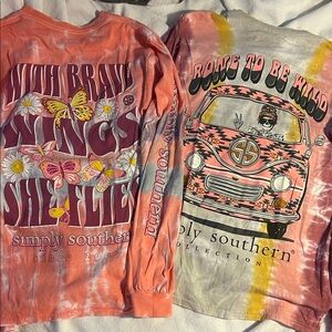 Simply Southern Long Sleeve Tees - Pink and Gray Tie-Dye